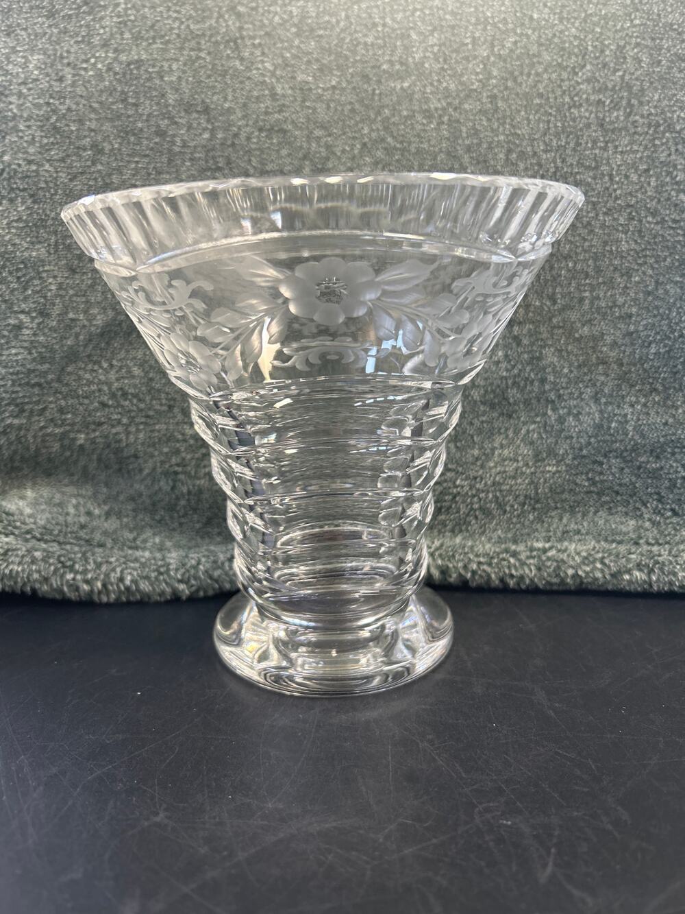 Clear Thumbprint Flared Crystal Vase Antique Webb Corbett Art Deco